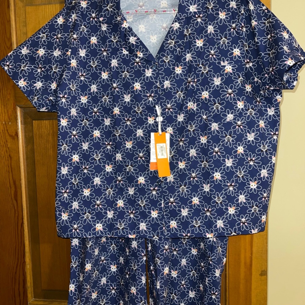 Blue and White Pajama Set with Snowflake Pattern